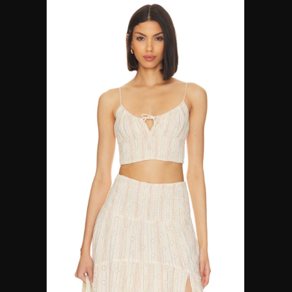 NWT L*Space Falling For You Smocked Eyelet Cropped Camisole Blouse Top MD $99.00